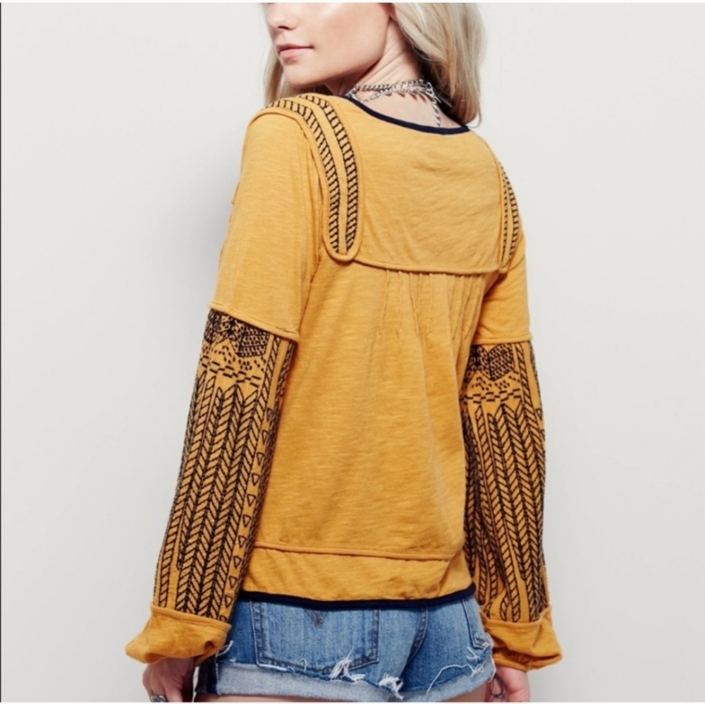 Free People Island Hopper Orange Embroidered Balloon Sleeve Top Boho - Picture 2 of 10